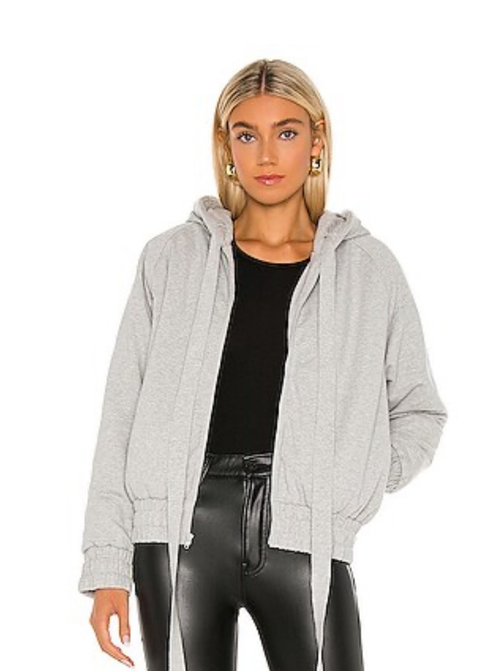 Norma Kamali Light Gray Hooded Zip Jacket - Women's Casual Pullover